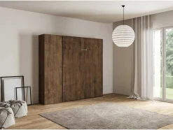 Cama Retratil 120 Vertical Kentaro Com Armário Coluna Nogueira