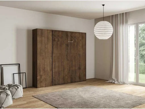 Cama Retratil 120 Vertical Kentaro Com Armário Coluna Nogueira