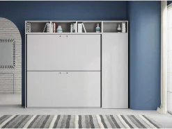 Cama Retratil Beliche Solteiro Horizontal Kando Com Colchões Composicao I Cinza Branca