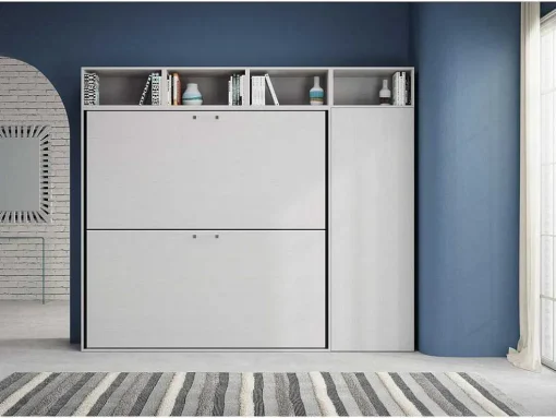 Cama Retratil Beliche Solteiro Horizontal Kando Com Colchões Composicao I Cinza Branca