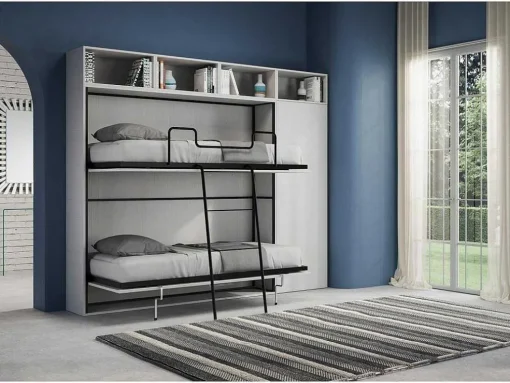 Cama Retratil Beliche Solteiro Horizontal Kando Com Colchões Composicao I Cinza Branca