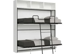 Cama Retratil Beliche Solteiro Horizontal Kando Composicao L Cinza Branca