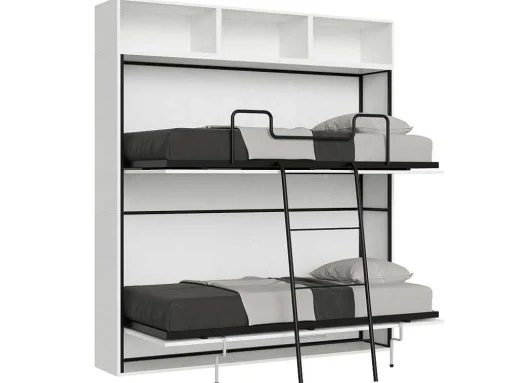 Cama Retratil Beliche Solteiro Horizontal Kando Composicao L Cinza Branca