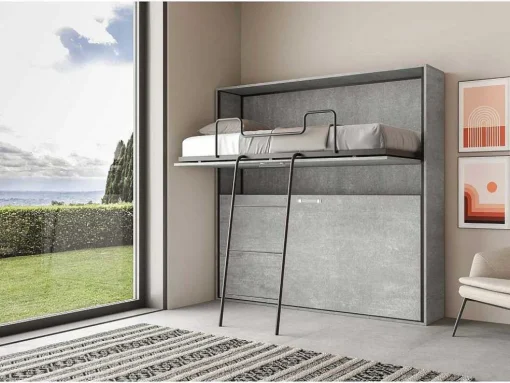 Cama Retratil Beliche Solteiro Horizontal Kando Com Colchões Cimento