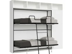Cama Retratil Beliche Solteiro Horizontal Kando Com Colchões Composicao I Cinza Branca