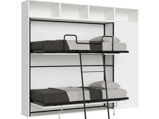 Cama Retratil Beliche Solteiro Horizontal Kando Com Colchões Composicao I Cinza Branca