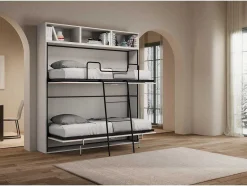 Cama Retratil Beliche Solteiro Horizontal Kando Composicao L Cinza Branca