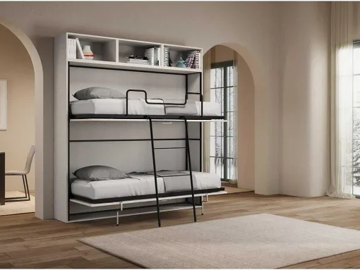 Cama Retratil Beliche Solteiro Horizontal Kando Composicao L Cinza Branca