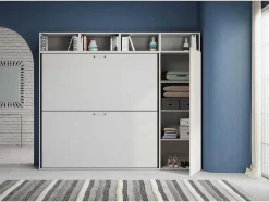 Cama Retratil Beliche Solteiro Horizontal Kando Com Colchões Composicao I Cinza Branca