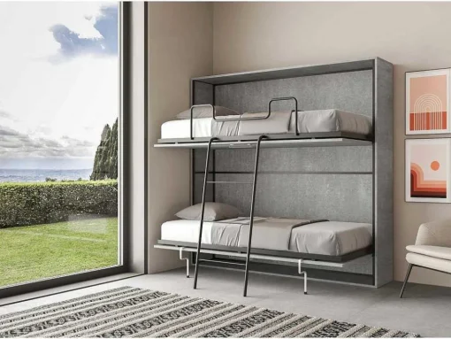 Cama Retratil Beliche Solteiro Horizontal Kando Com Colchões Cimento