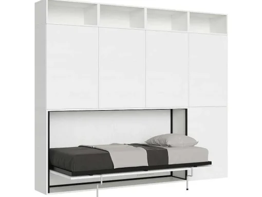 Cama Retratil Solteiro Horizontal Kando Com Colchão Composicao B Cinza Branca