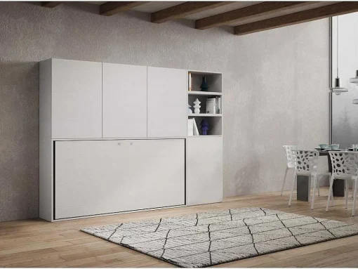 Cama Retratil Solteiro Horizontal Kando Com Colchão Composicao F Cinza Branca