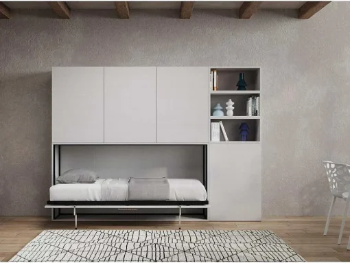 Cama Retratil Solteiro Horizontal Kando Com Colchão Composicao F Cinza Branca