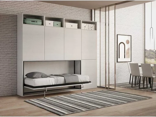 Cama Retratil Solteiro Horizontal Kando Com Colchão Composicao B Cinza Branca