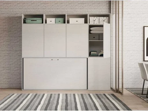 Cama Retratil Solteiro Horizontal Kando Com Colchão Composicao B Cinza Branca