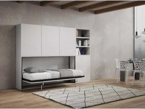 Cama Retratil Solteiro Horizontal Kando Com Colchão Composicao F Cinza Branca