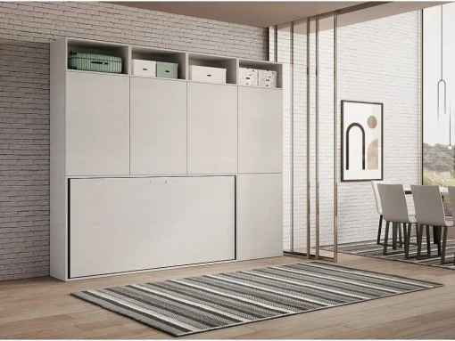 Cama Retratil Solteiro Horizontal Kando Com Colchão Composicao B Cinza Branca