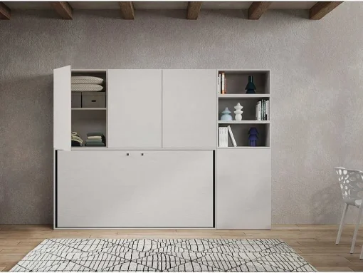 Cama Retratil Solteiro Horizontal Kando Com Colchão Composicao F Cinza Branca