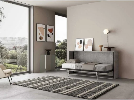 Cama Retratil Solteiro Horizontal Kando Cimento
