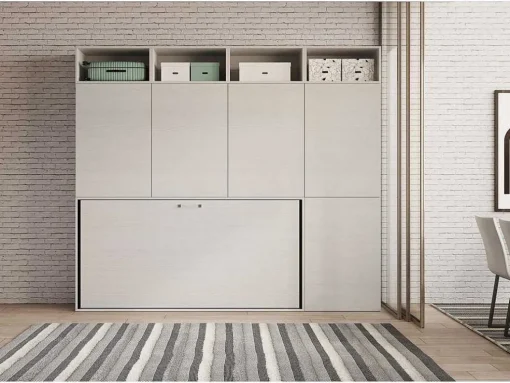 Cama Retratil Solteiro Horizontal Kando Com Colchão Composicao B Cinza Branca