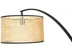 Candeeiro Arco Entrelacado Neirobi - Estilo Etnico - Ferro E Vime - 105X40X195 Cm - Preto E Natural