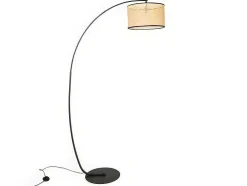 Candeeiro Arco Entrelacado Neirobi - Estilo Etnico - Ferro E Vime - 105X40X195 Cm - Preto E Natural