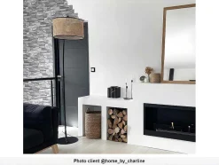 Candeeiro Arco Entrelacado Neirobi - Estilo Etnico - Ferro E Vime - 105X40X195 Cm - Preto E Natural
