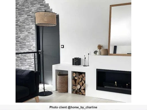 Candeeiro Arco Entrelacado Neirobi - Estilo Etnico - Ferro E Vime - 105X40X195 Cm - Preto E Natural
