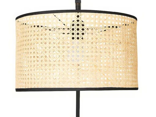 Candeeiro Arco Entrelacado Neirobi - Estilo Etnico - Ferro E Vime - 105X40X195 Cm - Preto E Natural