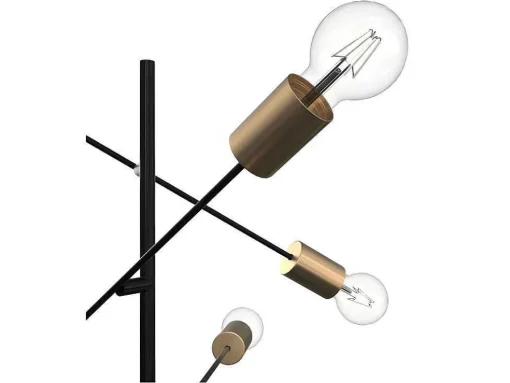 Candeeiro Com Multiplas Lampadas Estilo Industrial Klepton - Metal - 49,5 X 28,5 X 146,5 Cm - Preto E Dourado
