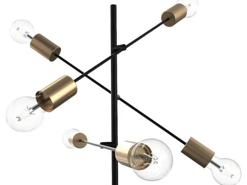 Candeeiro Com Multiplas Lampadas Estilo Industrial Klepton - Metal - 49,5 X 28,5 X 146,5 Cm - Preto E Dourado