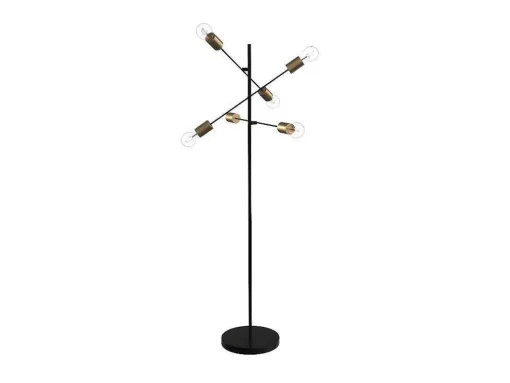 Candeeiro Com Multiplas Lampadas Estilo Industrial Klepton - Metal - 49,5 X 28,5 X 146,5 Cm - Preto E Dourado