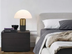 Candeeiro De Mesa Cogumelo Marmore, Metal E Vidro D30 X A35 Cm Branco E Dourado - Langford