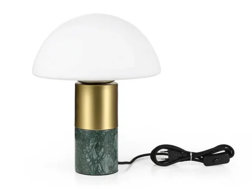 Candeeiro De Mesa Cogumelo Marmore, Metal E Vidro D30 X A35 Cm Branco E Dourado - Langford
