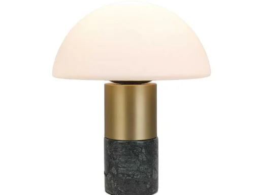 Candeeiro De Mesa Cogumelo Marmore, Metal E Vidro D30 X A35 Cm Branco E Dourado - Langford