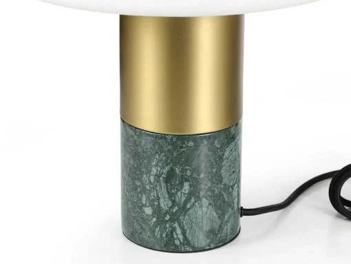 Candeeiro De Mesa Cogumelo Marmore, Metal E Vidro D30 X A35 Cm Branco E Dourado - Langford