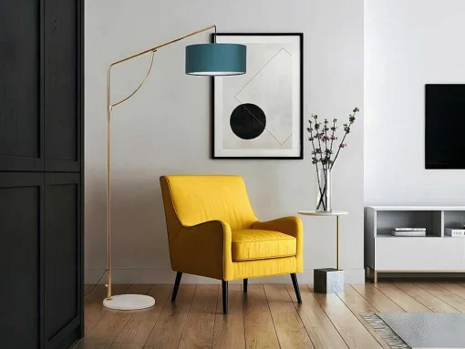 Candeeiro De Pe Em Arco Estilo Art Deco Latao E Marmore Em Veludo De A. 164 Cm Cor Azul-Esverdeado - Nour