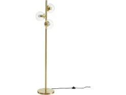 Candeeiro De Pe Em Latao Escovado E 3 Globos Em Vidro Vintage De A. 148 Cm - Yukon