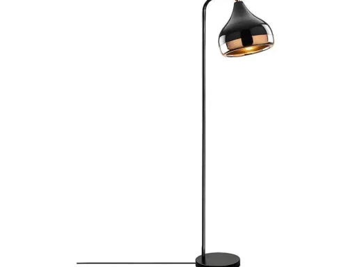 Candeeiro De Pe Em Metal Com Abajur Orientavel De A. 120 Cm Cor Preto E Acobreado - Yildo