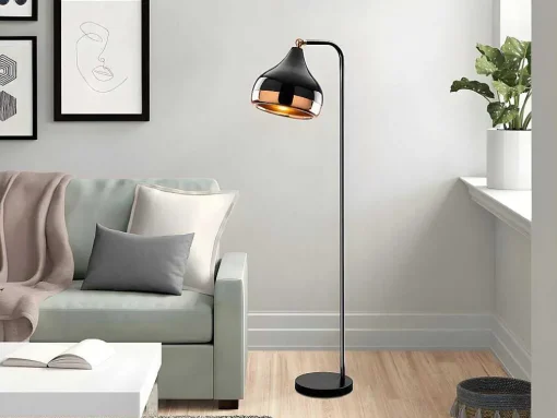 Candeeiro De Pe Em Metal Com Abajur Orientavel De A. 120 Cm Cor Preto E Acobreado - Yildo