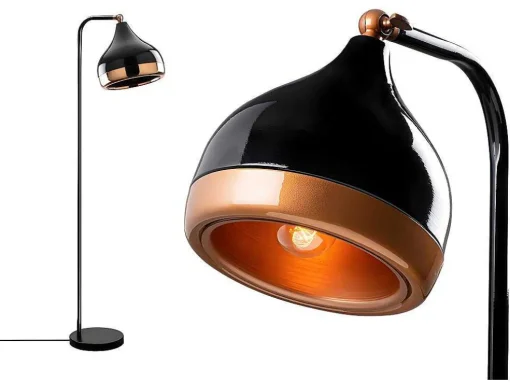 Candeeiro De Pe Em Metal Com Abajur Orientavel De A. 120 Cm Cor Preto E Acobreado - Yildo