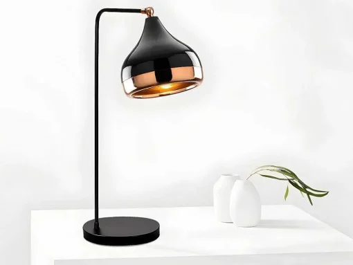 Candeeiro De Secretária Orientavel Em Metal De D. 17 X A. 52 Cm Cor Preto E Acobreado - Yildo