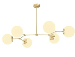 Candeeiro De Teto Em Metal 6 Globos De C. 100 X A. 52 Cm Cor Dourado E Branco - Damar