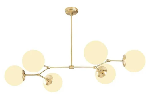 Candeeiro De Teto Em Metal 6 Globos De C. 100 X A. 52 Cm Cor Dourado E Branco - Damar