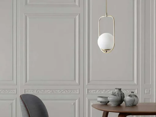 Candeeiro De Teto Em Metal Com Globo De D. 18 X A. 70 Cm Cor Branco E Cobre - Kohann