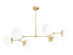 Candeeiro De Teto Em Metal 6 Globos De C. 100 X A. 52 Cm Cor Dourado E Branco - Damar
