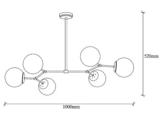Candeeiro De Teto Em Metal 6 Globos De C. 100 X A. 52 Cm Cor Dourado E Branco - Damar