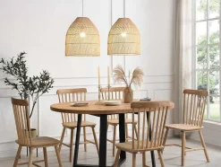 Candeeiro De Teto Etnico Em Metal E Rotim Cor Natural De D.40 X A. 120 Cm - Parnaiba