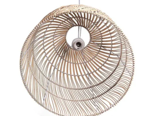 Candeeiro De Teto Etnico Em Metal E Rotim Cor Natural De D.40 X A. 120 Cm - Parnaiba