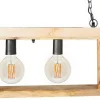 Candeeiro De Teto Industrial Estrutura Retangular Em Madeira Madeira E Metal - 4 Lampadas - A. 31 X C.100 Cm - Natural E Preto - Olius